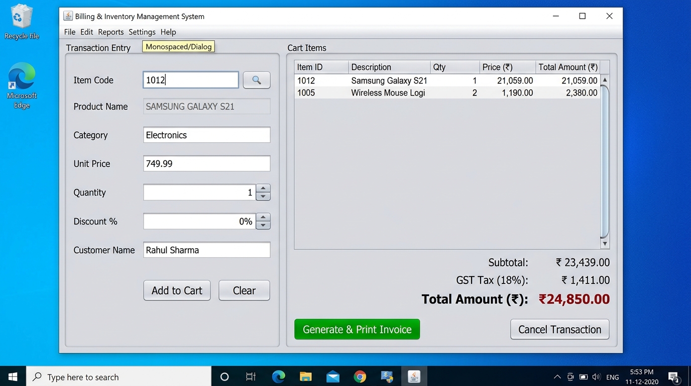 Billing & Inventory Management System